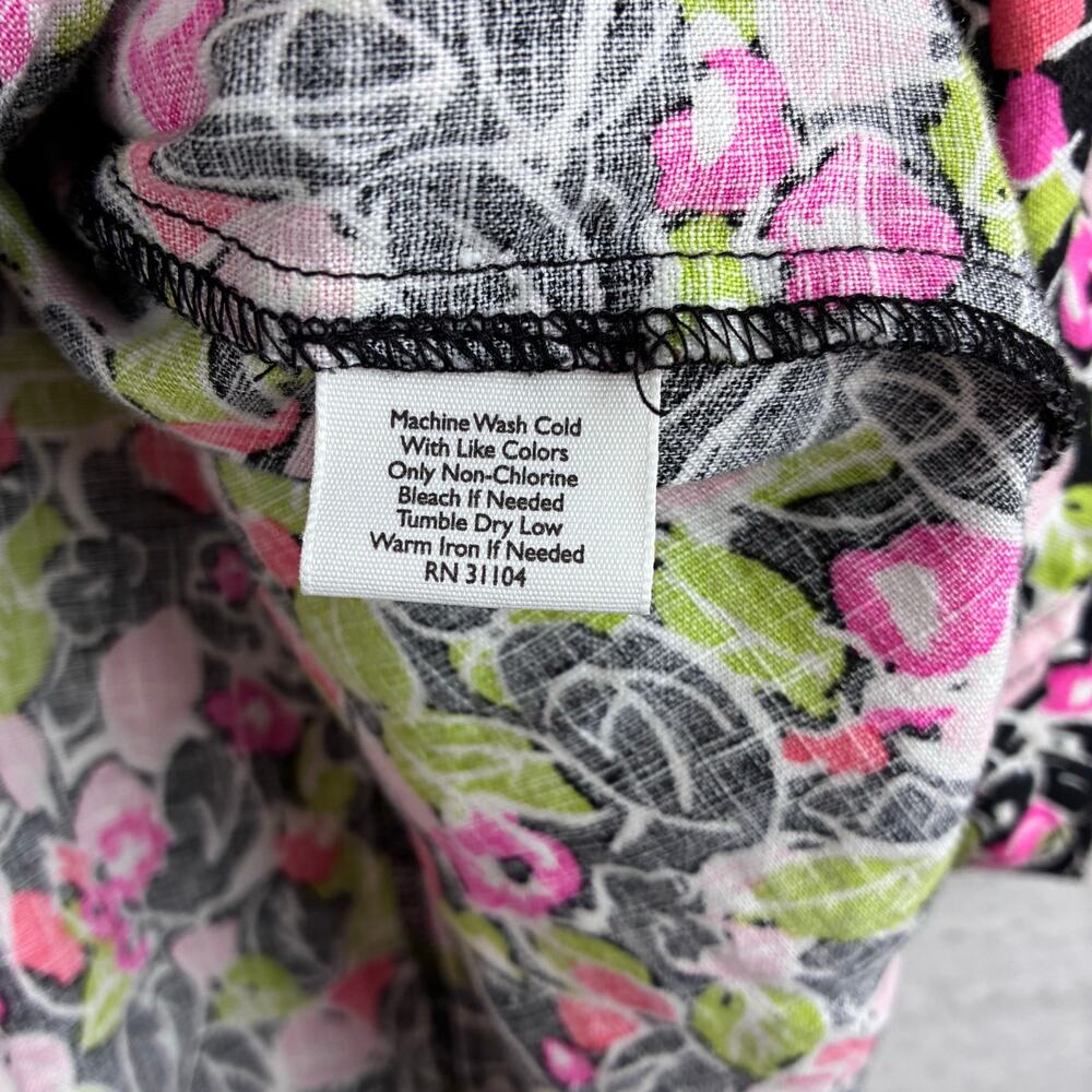 Kim Rogers 100% Linen Floral Button Up Blouse Women's 2X Pleat Front 3/4 Sleeve - Picture 3 of 12